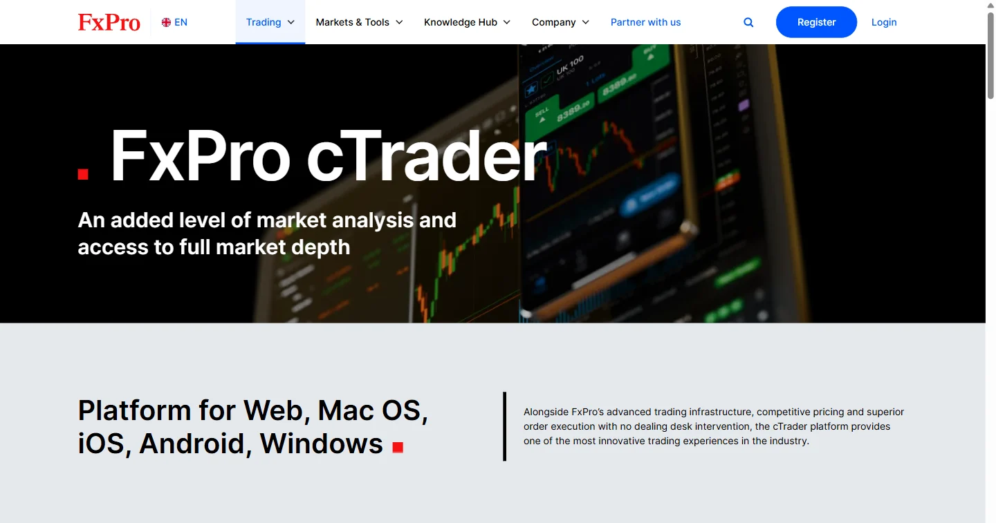 صفحة cTrader الخاصة بالوسيط